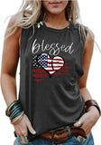 Chemise sans manches Blessed Heart pour femmes, débardeur imprimé drapeau américain