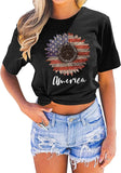 T-Shirt tournesol drapeau américain pour femmes, chemise graphique tournesol