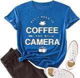 Women Coffee and My Camera T-Shirt Coffee Graphic Shirt