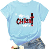 T-Shirt joyeux noël pour femmes, chemise à carreaux de buffle, Christ
