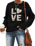 Women Long Sleeve Leopard Love Sweatshirt Love Sweater Pullover