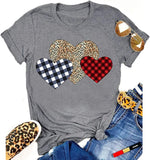 Women Buffalo Plaid & Leopard Heart T-Shirt