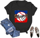 Women Baseball Mama T-Shirt Funny Baseball Mom Tees Tops