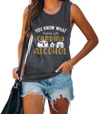 Chemise de réservoir d'alcool pour femmes, vous savez ce qui rime avec Camping, chemise à boire pour femmes