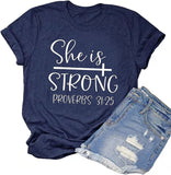 Elle est forte T-shirt pour les femmes Chemise inspirante Proverbes 31:25 Chemise