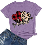 T-Shirt femme Buffalo Plaid &amp; Leopard Love, chemise de saint-valentin