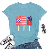 Women American Flag Ice Cream Popsicle T-Shirt Patriotic Shirt
