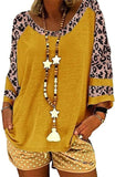 Women Blouse 3/4 Raglan Sleeves Striped Contrast Color Leopard Print Tunic Top for Women