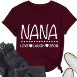 Women Mother's Day T-Shirt Love Laugh Spoil Grandma Tees