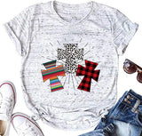 Damen Buffalo Plaid Leopard Cross T-Shirt