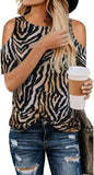 T-Shirt à épaules dénudées pour femmes, imprimé léopard, guépard, motif zèbre, tunique léopard