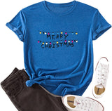 T-Shirt joyeux noël pour femmes, chemise avec lumières de noël