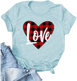 Women Buffalo Plaid Love T-Shirt Valentine's Day Shirt
