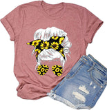 Frauen Messy Haar Bun Sonnenblume T-Shirt Messy Bun Schädel Shirt