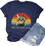 Women Vintage Best Cat Mom Ever T-Shirt Retro Gift Tee for Cat Lover