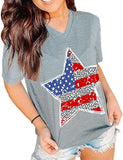 Women Short Sleeve Patriotic Star T-Shirt American Flag Shirt