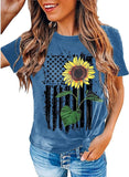 Women American Flag Sunflower T-Shirt Sunflower Graphic Tee Shirt