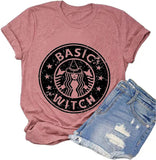 Damen Basic Witch T-Shirt Lustiges Kaffee-Grafik-T-Shirt für Frauen