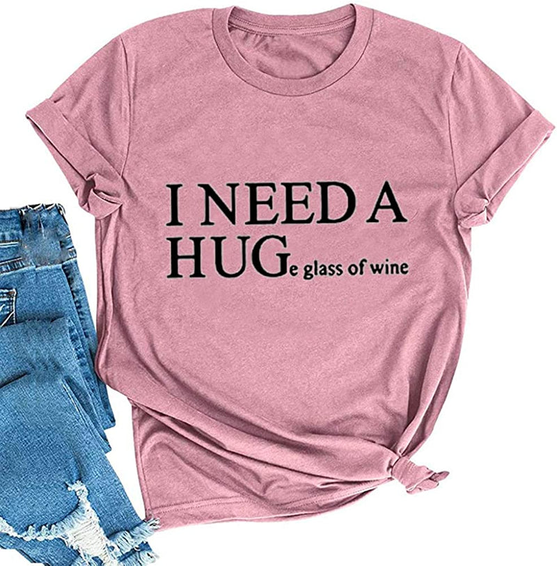FZLYE Womens I Need A Huge Glass of Wine T-Shirt Short Sleeve Taco Tees Margarita Shirt Funny Drinking Tops (Medium,A1Red)