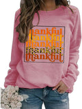 Women Thankful Sweatshirt Long Sleeve Leopard Print Graphic Thanksgiving Shirt