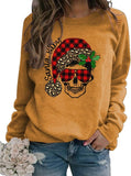 Sweat-shirt à manches longues pour femmes, à carreaux de buffle, père noël, bébé, crâne de noël