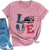 Women American Flag Shirt Love T-Shirt