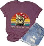 Women Vintage Best Cat Mom Ever T-Shirt Retro Gift Tee for Cat Lover