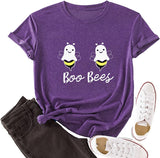 Boo Bees T-Shirt für Damen, Halloween, Cartoon-Kürbis, „Süßes oder Saures“, lustiges Shirt (lila, XL)