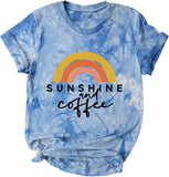 T-shirt arc-en-ciel soleil et café pour femmes
