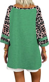 Women Blouse 3/4 Raglan Sleeves Striped Contrast Color Leopard Print Tunic Top for Women