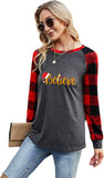 Women Believe Christmas Shirt Long Sleeve Christmas Blouse T-Shirt