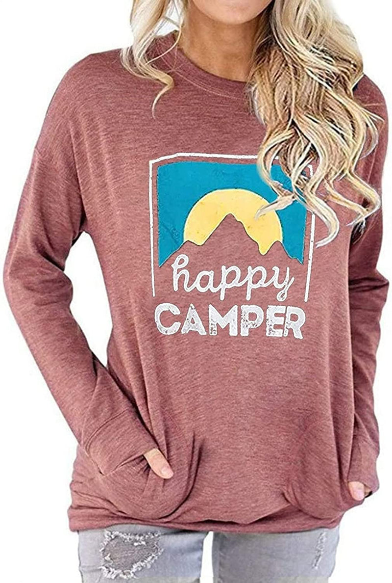 Happy Camper Bluse Damen Lustiges Grafik Wandershirt