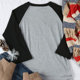 Women 3/4 Sleeve Let it Snow Blouse Christmas Raglan Shirt