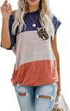 Women Short Sleeve Casual Color Block T-Shirt Basic Tee Shirts Tops with Pocket