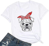 Women Bulldog with Bandana T-Shirt Cute Dog Graphic Shirt