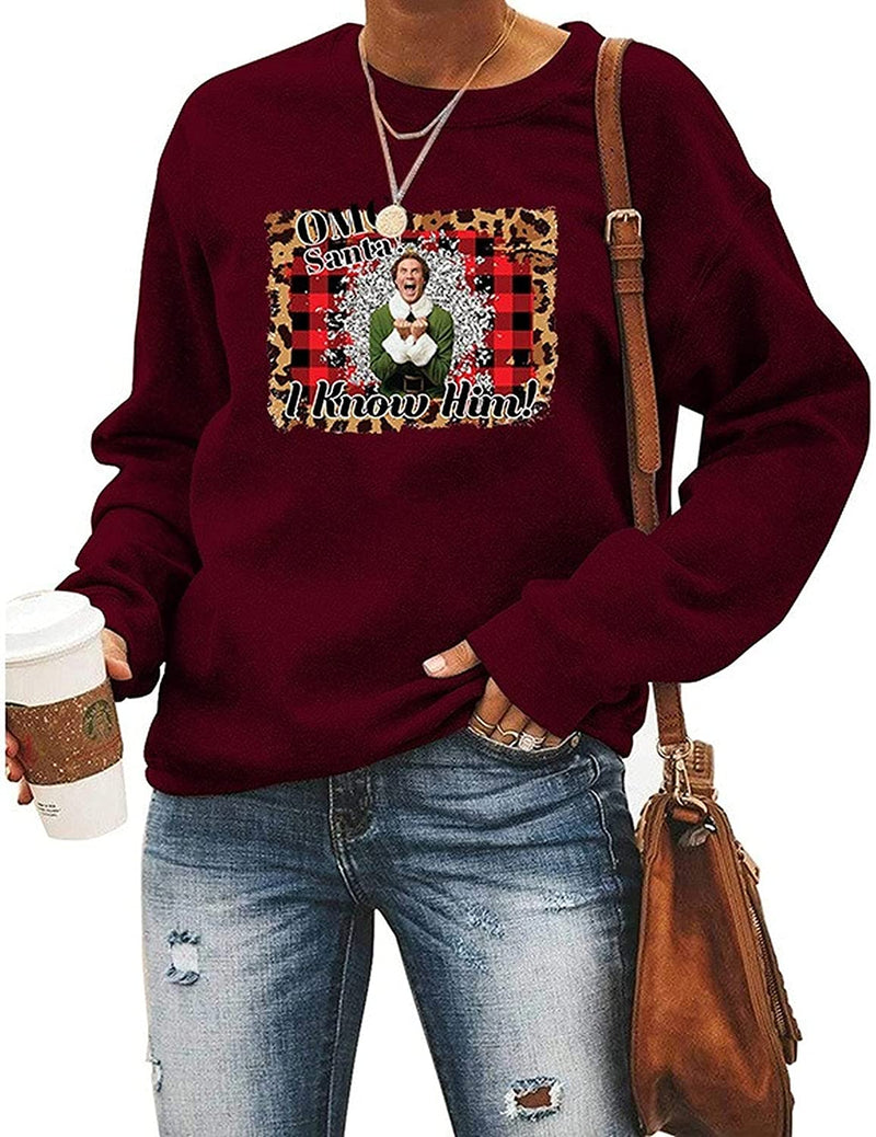 Women OMG Santa I Know Him Christmas Sweatshirt Funny Christmas Shirt