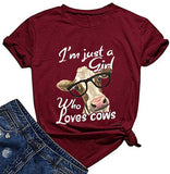 T-Shirt pour femmes, je suis juste une fille qui aime les vaches, chemise mignonne pour amoureux des vaches