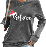 Women Believe Christmas Shirt Long Sleeve Christmas Blouse T-Shirt