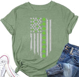 T-shirt pour femme, drapeau américain, trèfle, trèfle, St Patricks Day