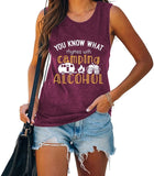 Chemise de réservoir d'alcool pour femmes, vous savez ce qui rime avec Camping, chemise à boire pour femmes