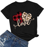 T-Shirt femme Buffalo Plaid &amp; Leopard Love, chemise de saint-valentin