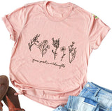 FZLYE Women Grow Positive Thoughts Letter Short Sleeve Graphic T Shirt