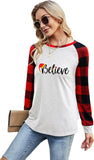 Women Believe Christmas Shirt Long Sleeve Christmas Blouse T-Shirt