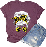 Frauen Messy Haar Bun Sonnenblume T-Shirt Messy Bun Schädel Shirt