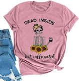 Women Dead Inside But Caffeinated Sunflower T-Shirt Skull Shirt for Women