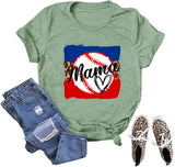 Women Baseball Mama T-Shirt Funny Baseball Mom Tees Tops