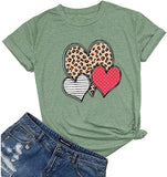 T-shirt coeur à rayures léopard et à pois pour femme