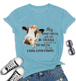 Women My Smart Mouth Gets me in Trouble Funny Heifer T-Shirt Cow Graphic Shirt
