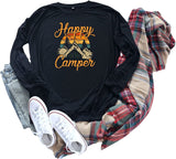 Damen Happy Camper Camping Wandern Reisehemd Langarmbluse