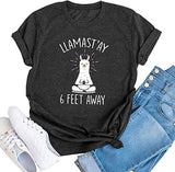 FZLYE Damen-T-Shirt mit „Llamast'ay 6 Feet Away“-Buchstabendruck, kurzärmliges Shirt mit Lama-Grafik